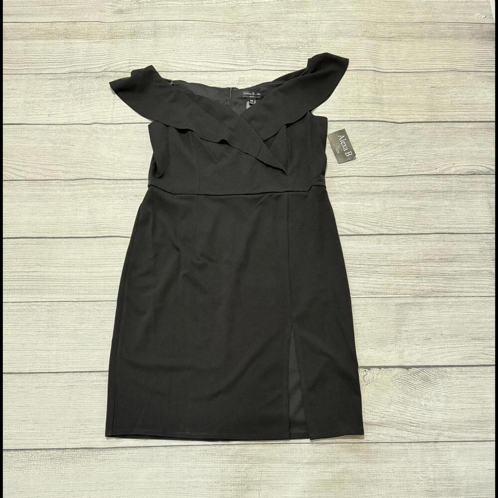 Alex Evenings Black One-Shoulder Ruffle Sheath Dress